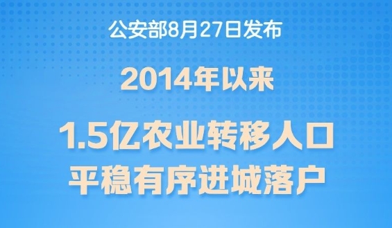 2014年以來(lái)1.5億農(nóng)業(yè)轉(zhuǎn)移人口進(jìn)城落戶